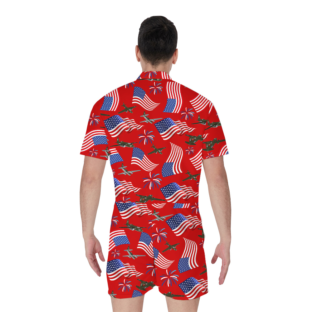 American Aircraft 4th Of July Firework Men's Hawaiian Romper