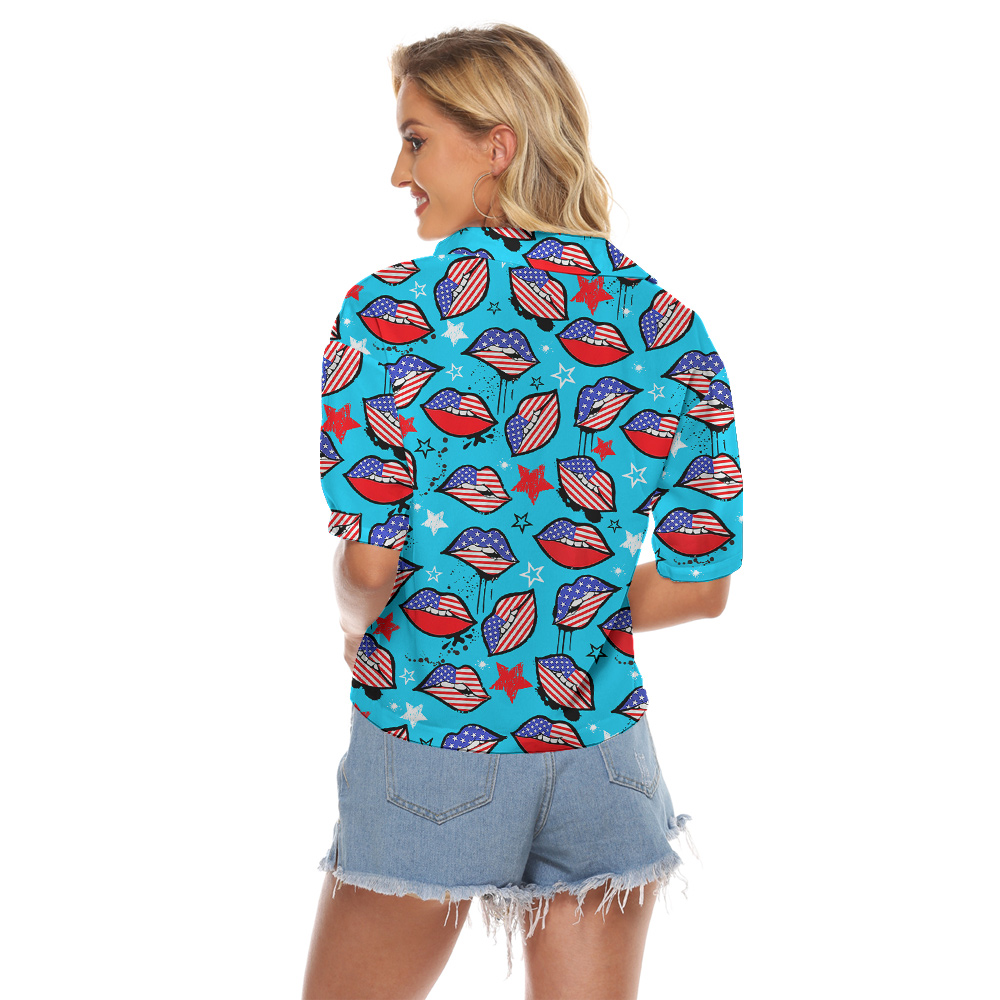 American Sexy Lips 4th Of July Hawaiian Cropped Shirt For Women