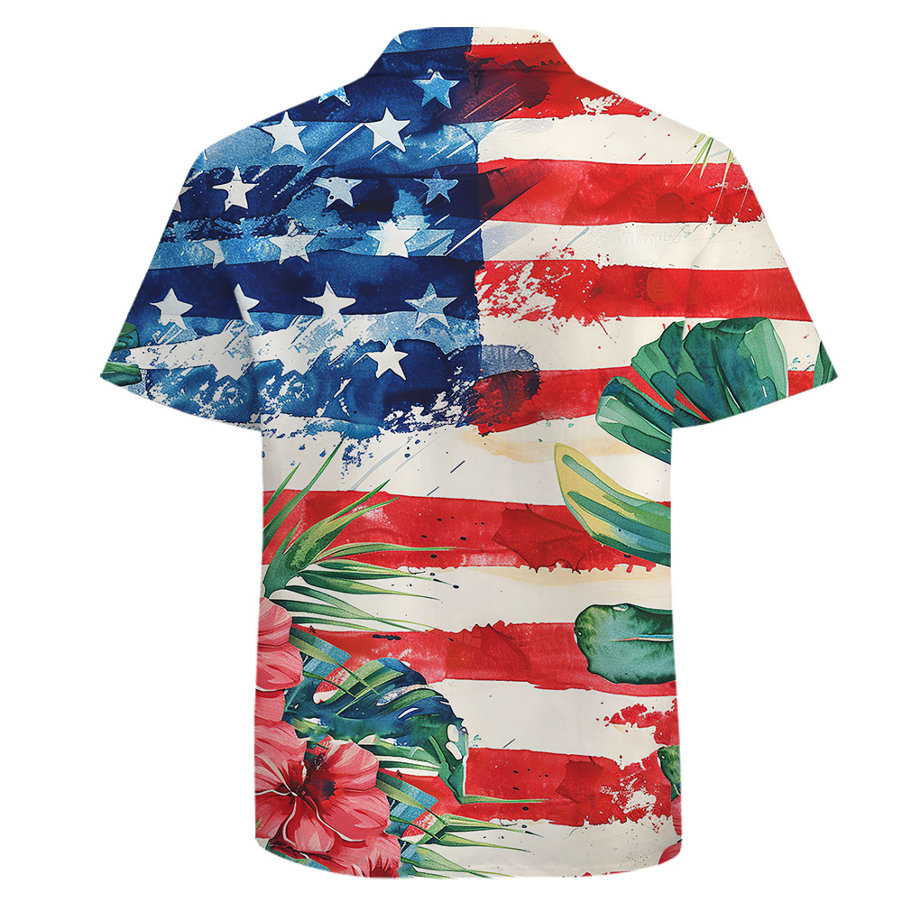 Tropical Patriotic Cotton Hawaiian Men Shirt
