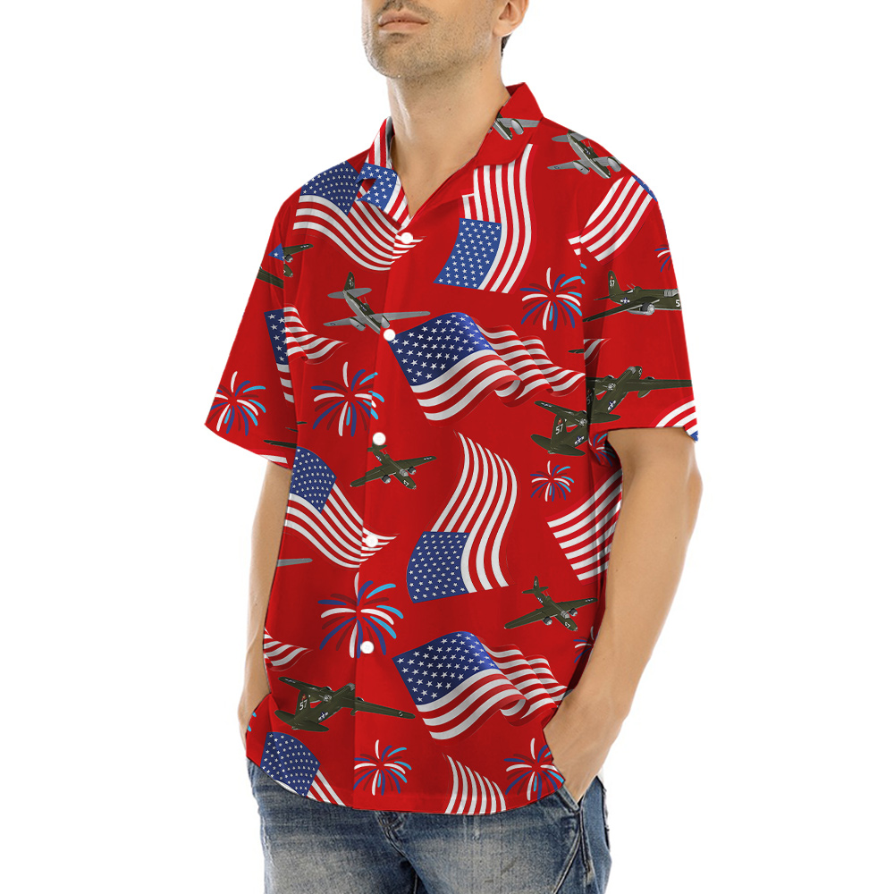 Aircraft American Flag 4th Of July Red Hawaiian Shirt