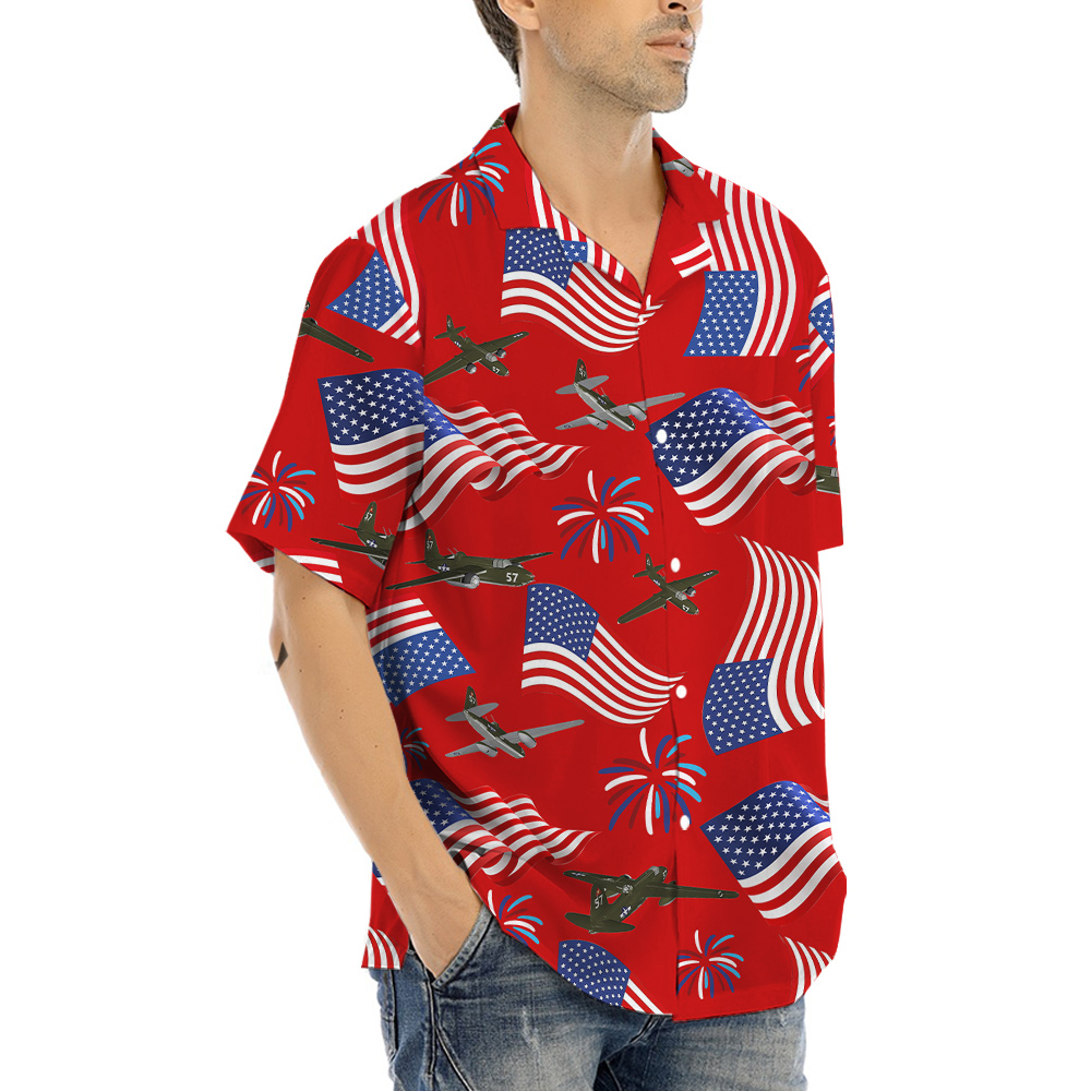 Aircraft American Flag 4th Of July Red Hawaiian Shirt