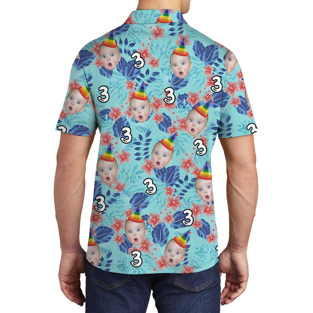 Custom Birthday Face Tropical Polo Shirt Mens