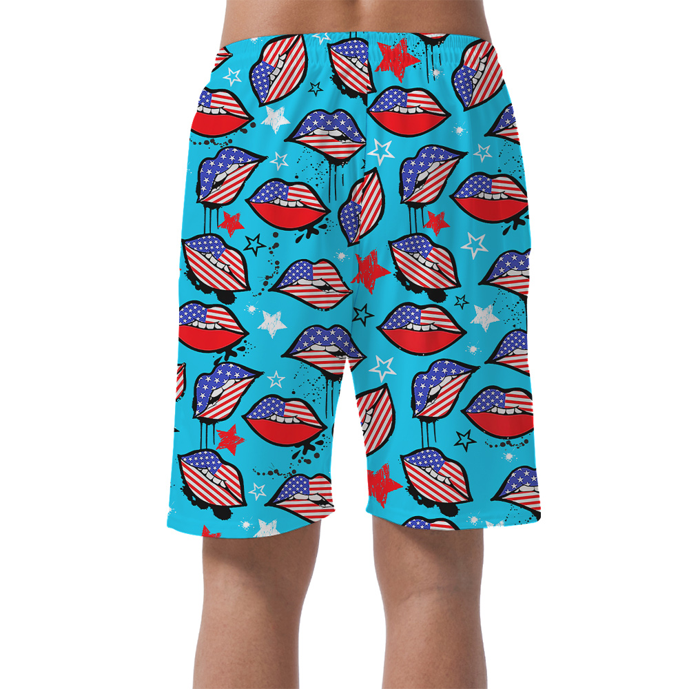 American Sexy Lips 4th Of July Hawaiian Beach Shorts For Men