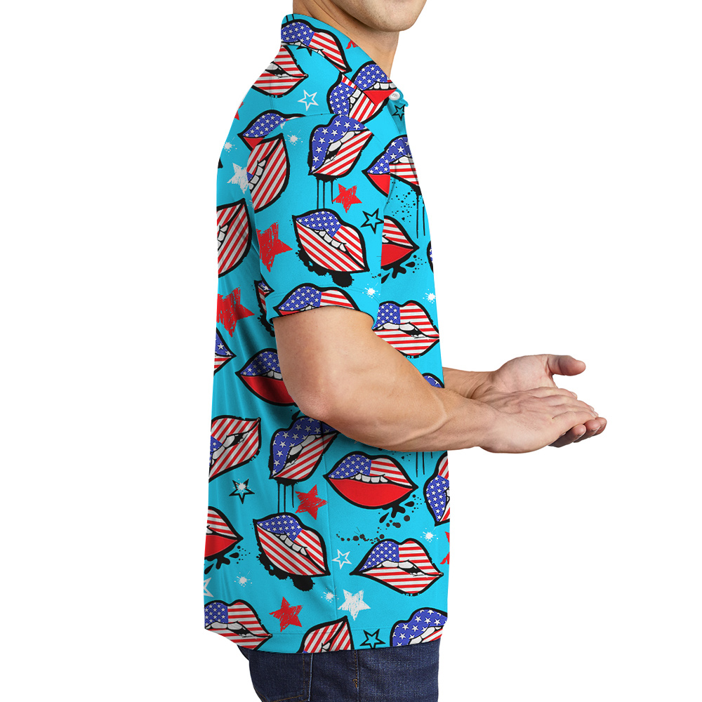Funny 4th Of July American Sexy Lips Men's Polo Shirt
