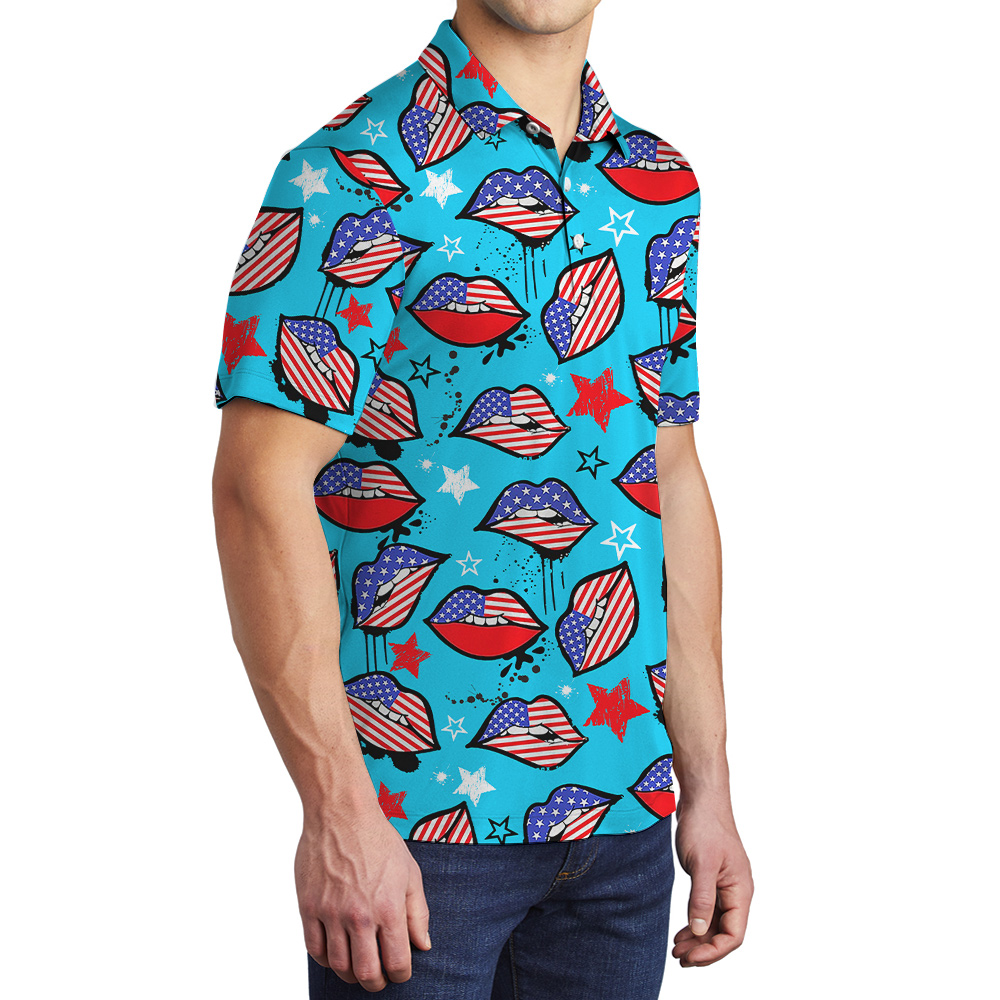 Funny 4th Of July American Sexy Lips Men's Polo Shirt