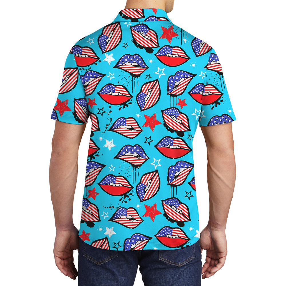 Funny 4th Of July American Sexy Lips Men's Polo Shirt