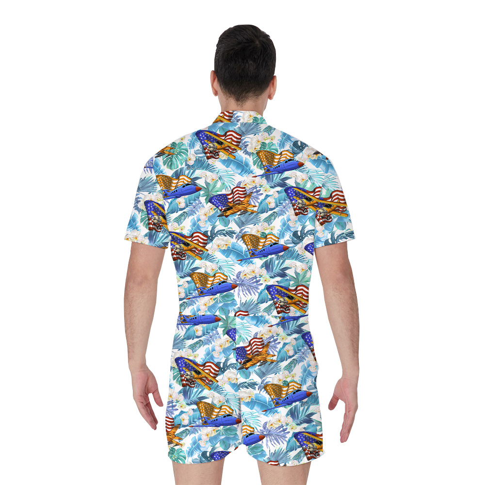 Tropical Air Planes American Flag Men's Hawaiian Romper