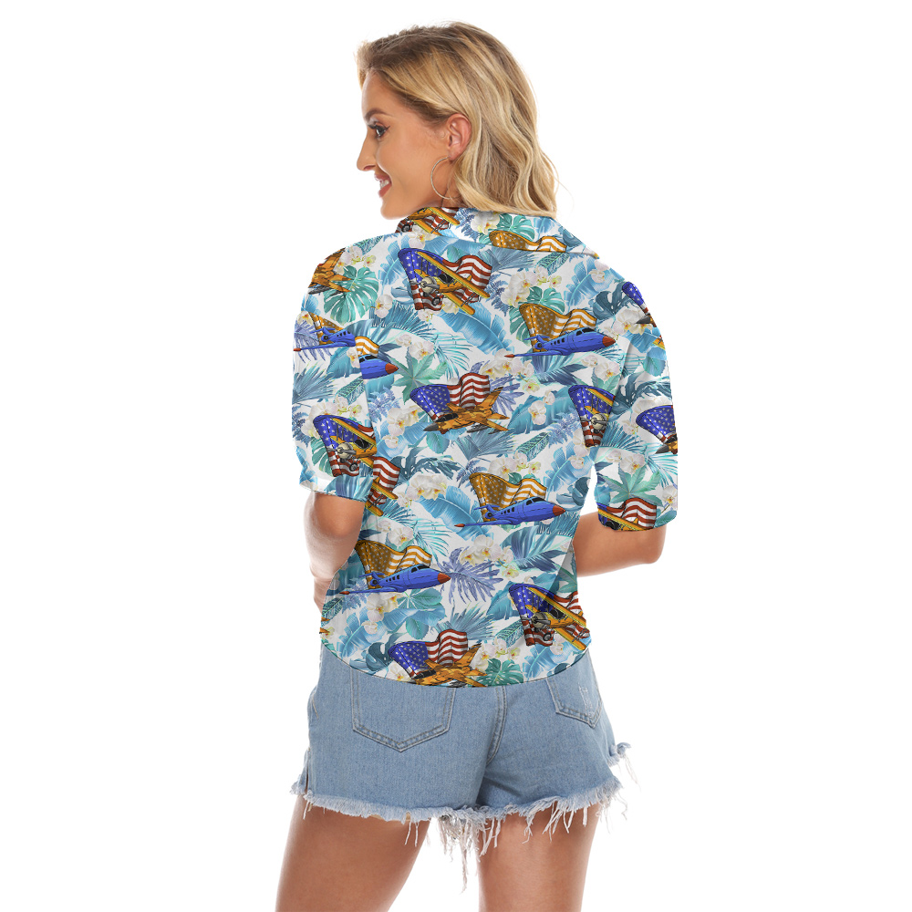 Tropical Aircrafts American Flag Hawaiian Crop Top Shirt