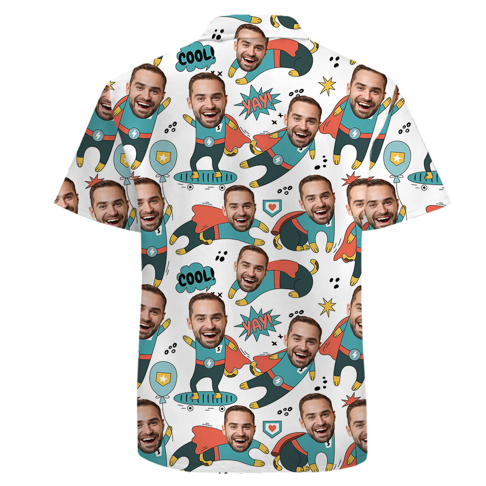 Custom Dad Face Super Hero Father’s Day Cotton Button Up Shirt