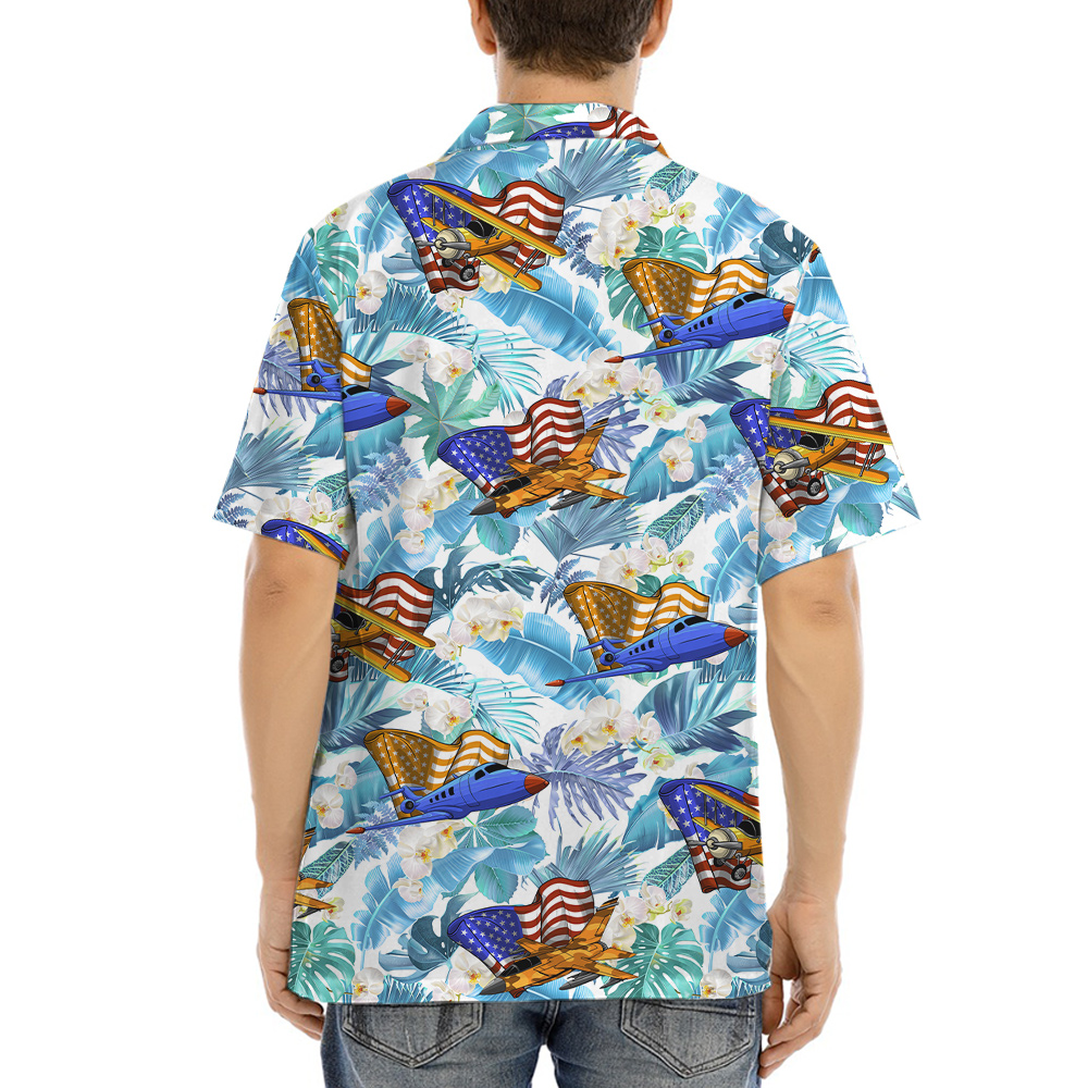 American Flag Air Planes Tropical Hula Shirt