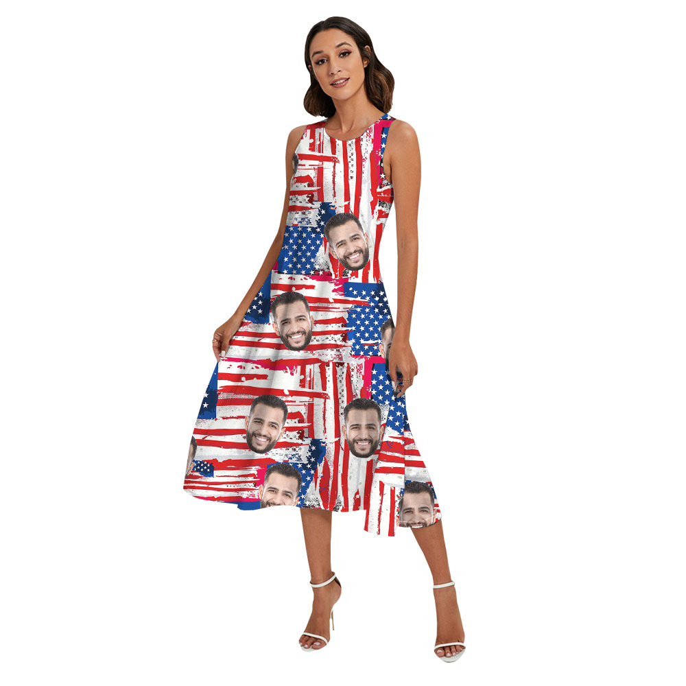 4th Of July American Flag Matching Family Hawaiian Outfits With Custom Face