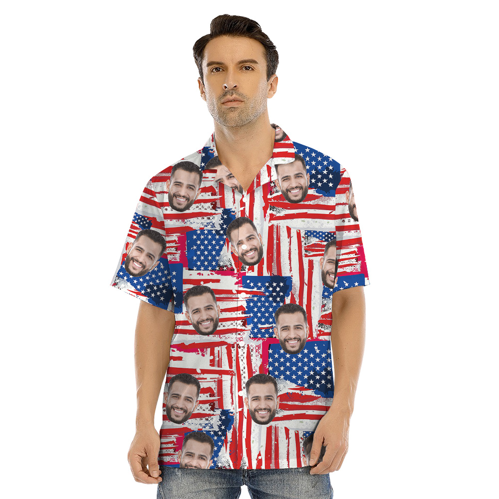4th Of July American Flag Matching Family Hawaiian Outfits With Custom Face
