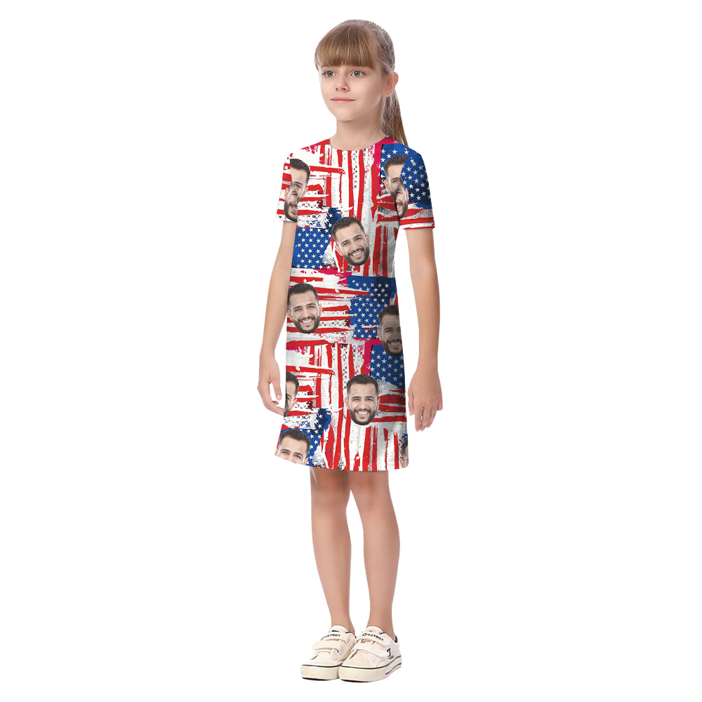 4th Of July American Flag Matching Family Hawaiian Outfits With Custom Face