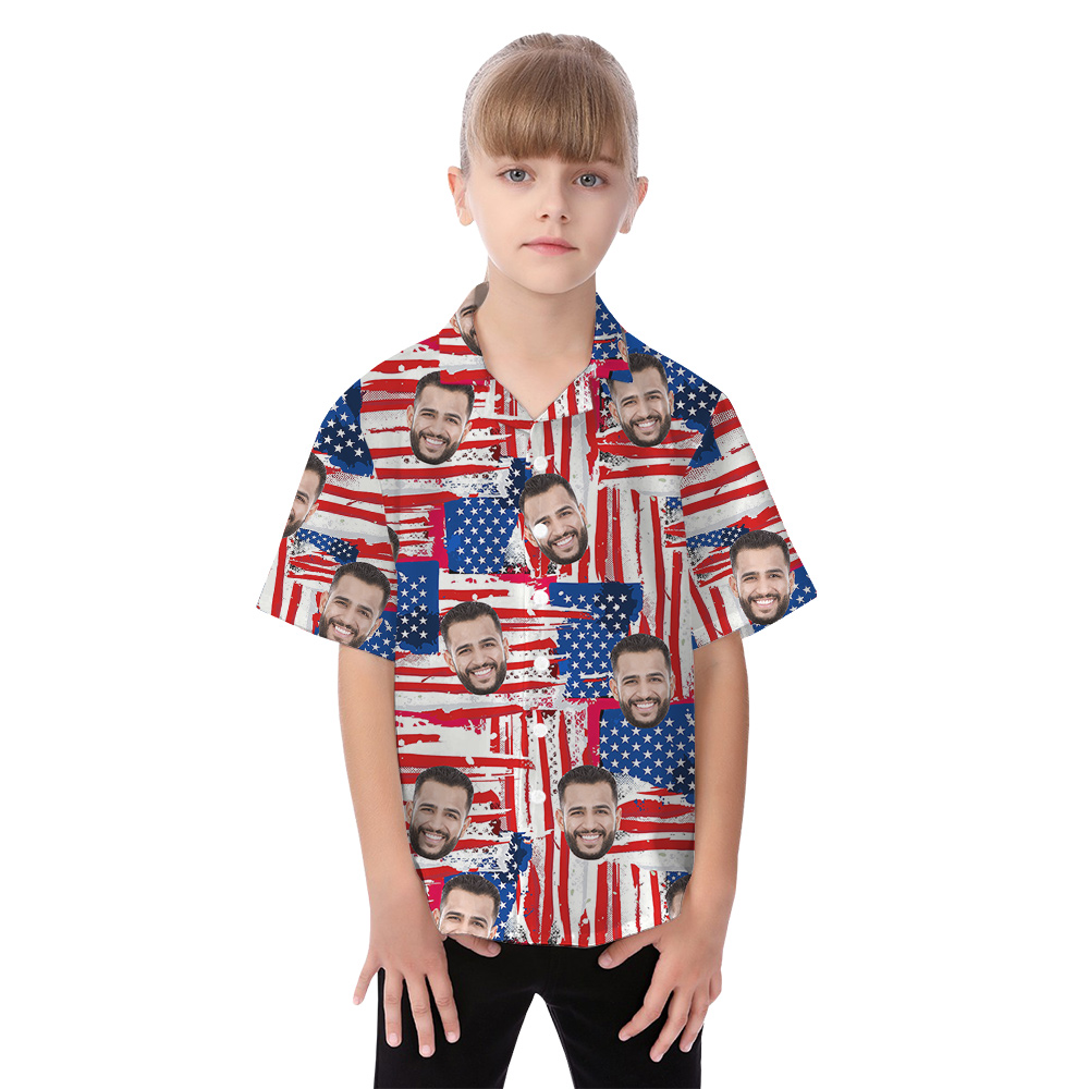 4th Of July American Flag Matching Family Hawaiian Outfits With Custom Face