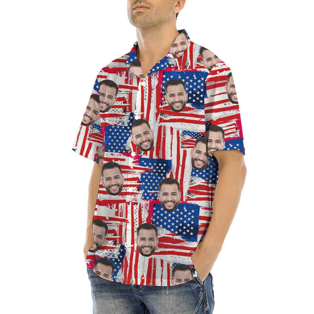 Funny Custom Face American Flag Aloha Shirt