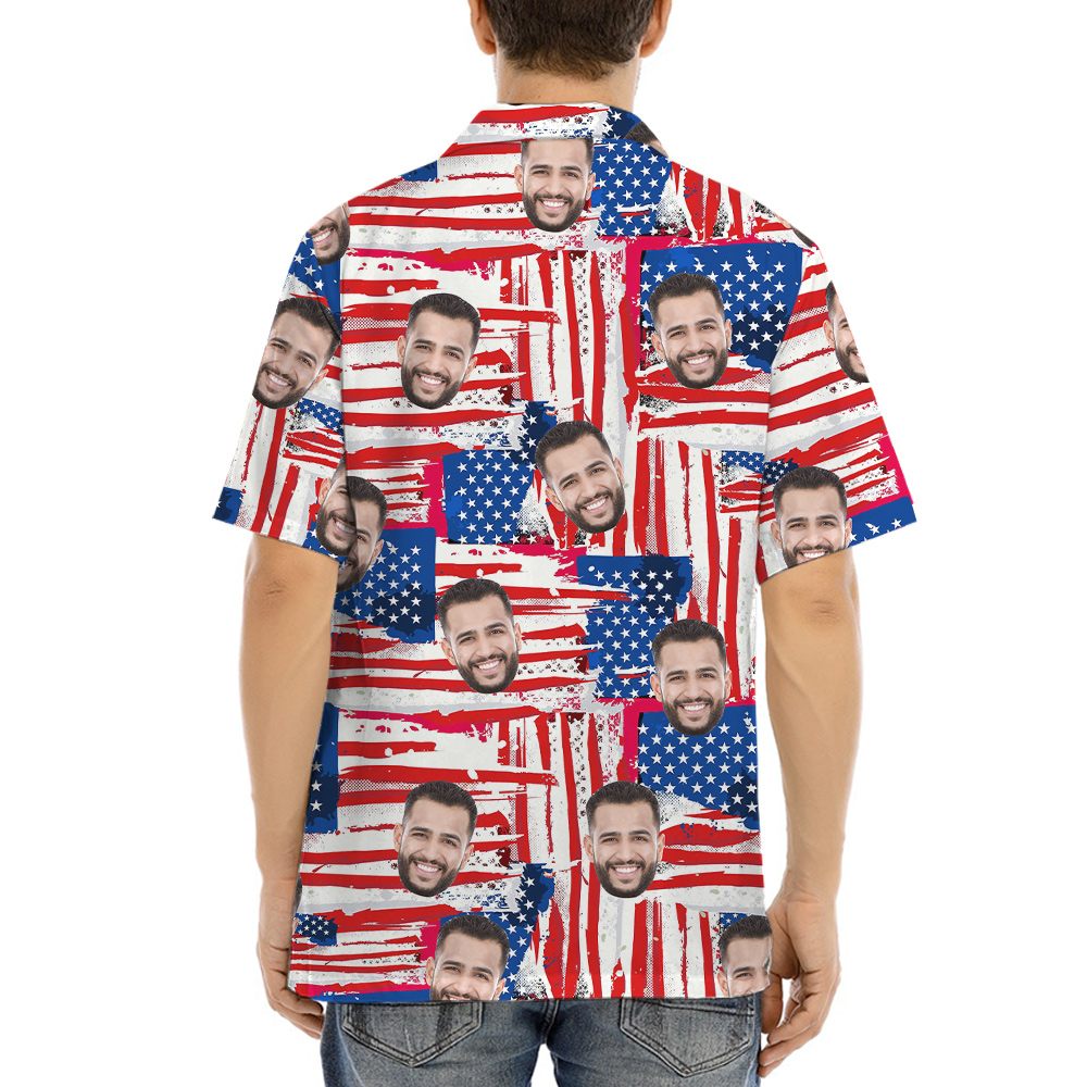 Funny Custom Face American Flag Aloha Shirt