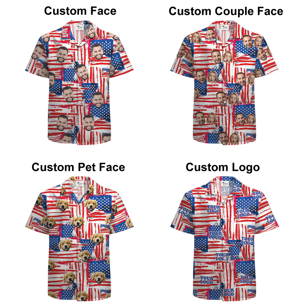 Funny Custom Face American Flag Aloha Shirt