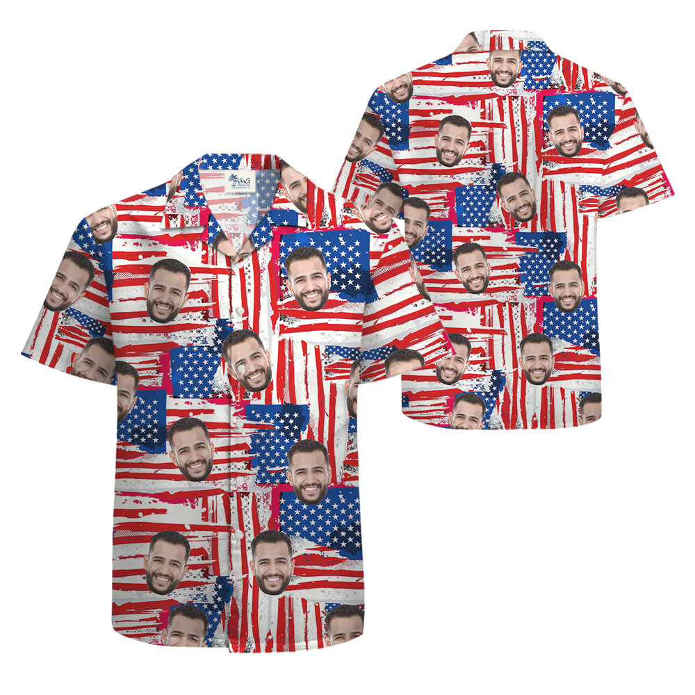 Funny Custom Face American Flag Aloha Shirt