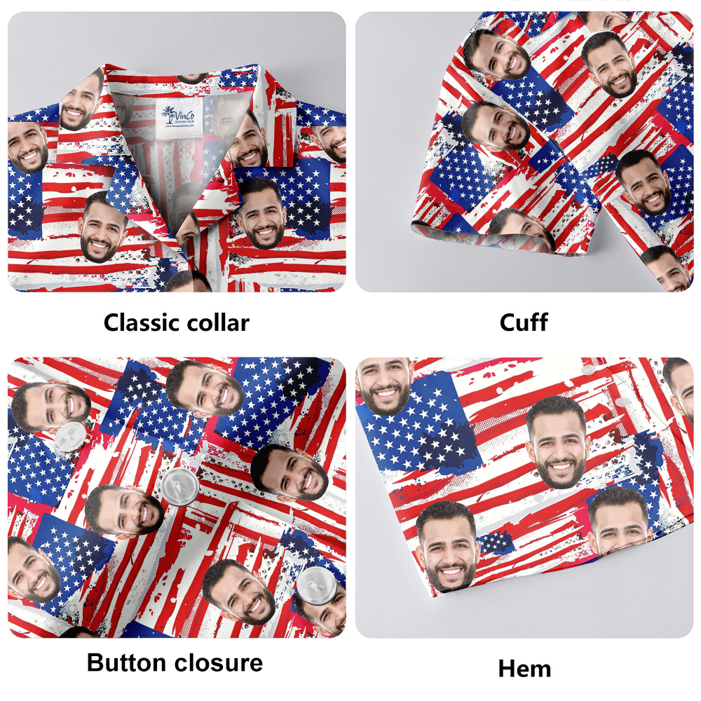 Funny Custom Face American Flag Aloha Shirt
