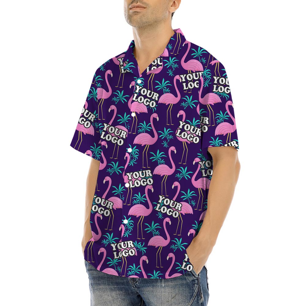 Matching Custom Logo Flamingo Aloha Shirts Mens