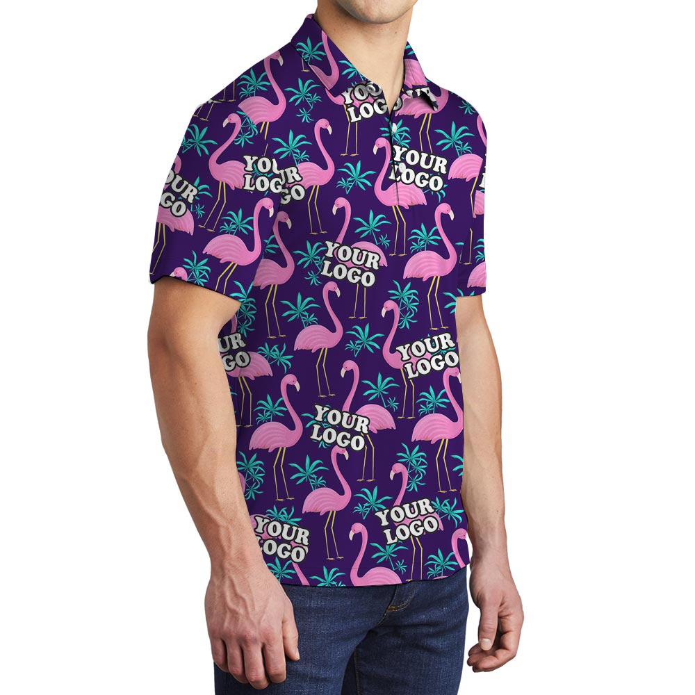 Personalized Men's Polo Golf Shirt With Pink Flamingo