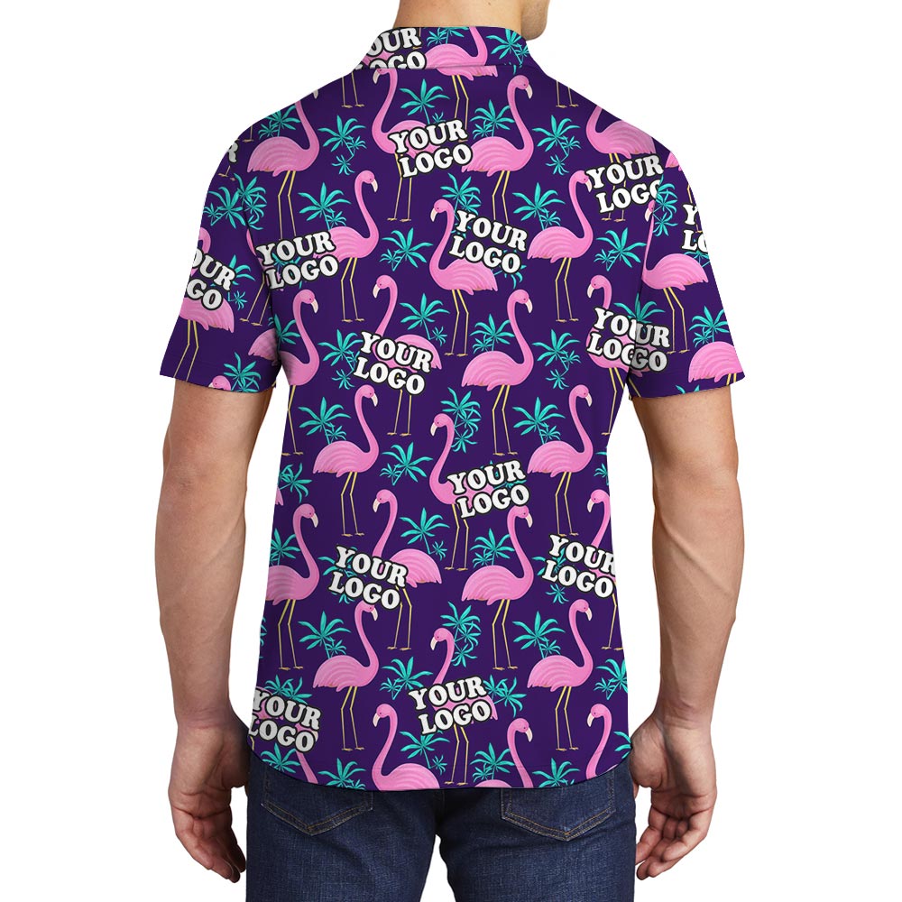 Personalized Men's Polo Golf Shirt With Pink Flamingo