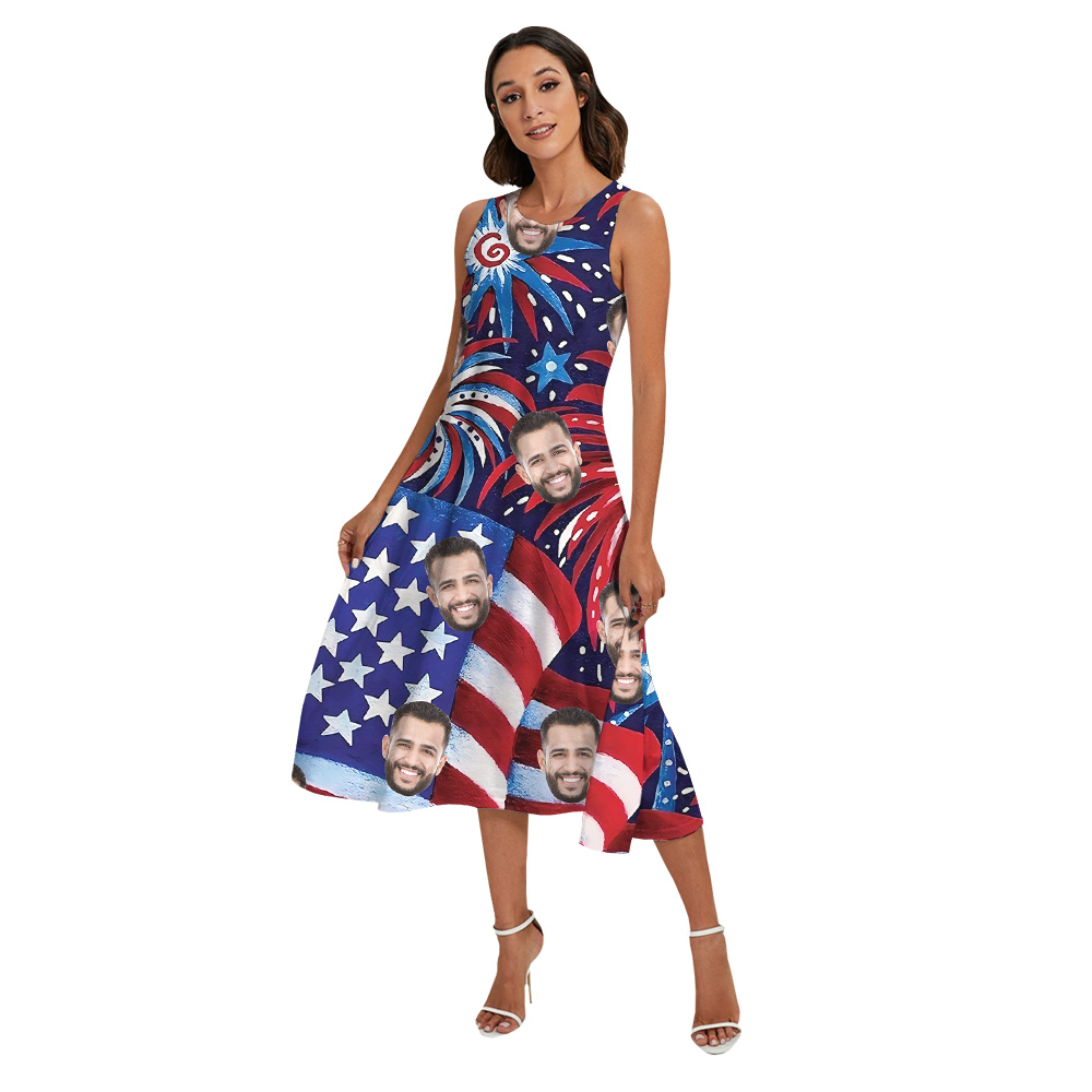 American Flag Firework 4th Of July Custom Face Matching Family Hawaiian Outfits