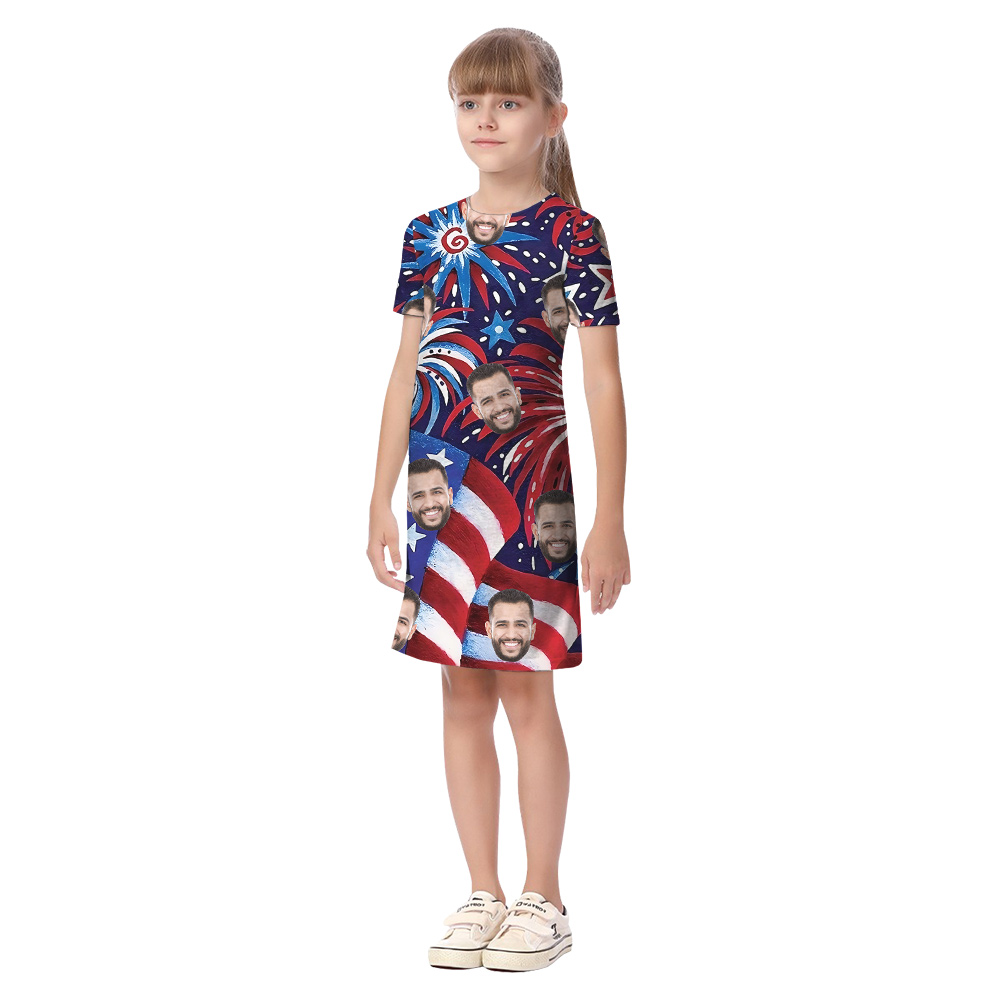 American Flag Firework 4th Of July Custom Face Matching Family Hawaiian Outfits