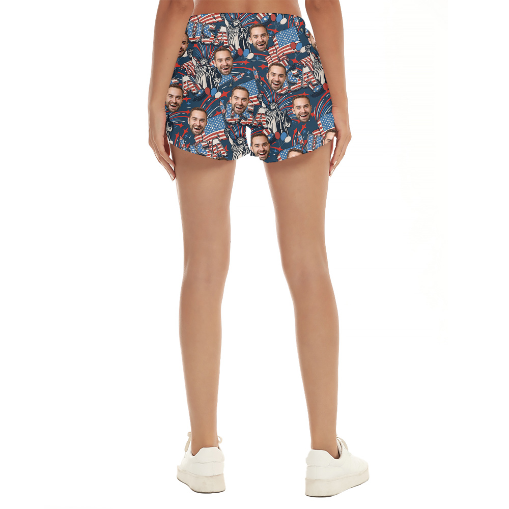 Custom Faces America 4th of July Short for Women