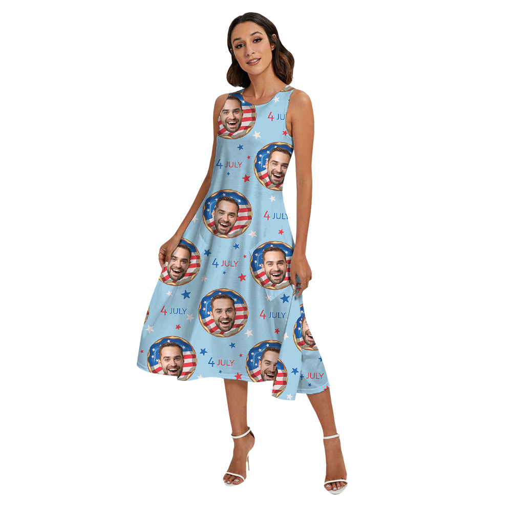 Custom Face American Flag Donut Matching Family Hawaiian Outfits