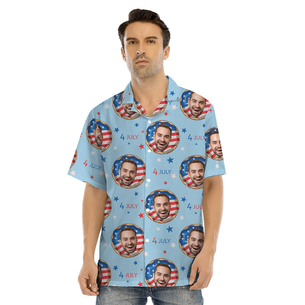 Custom Face American Flag Donut Matching Family Hawaiian Outfits
