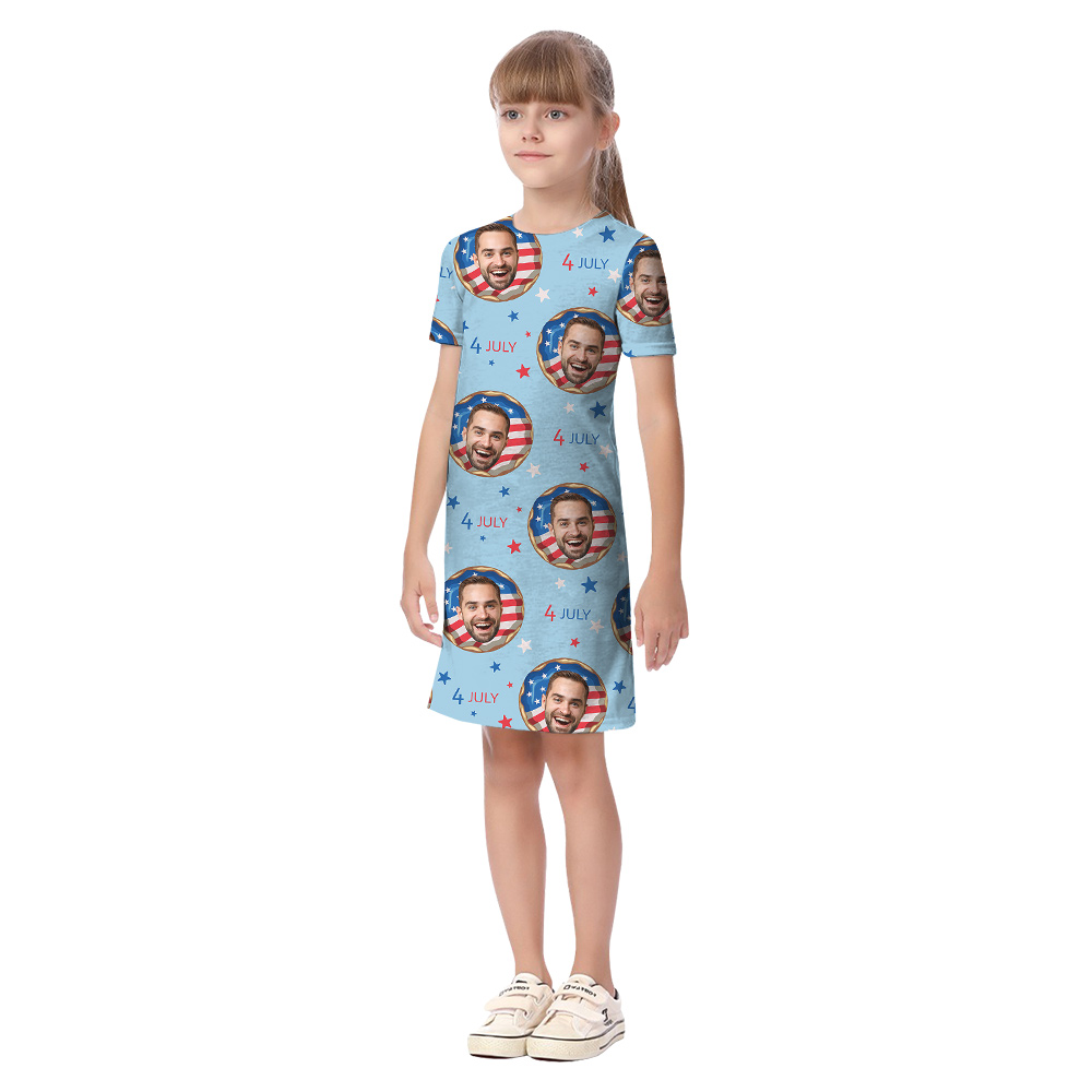 Custom Face American Flag Donut Matching Family Hawaiian Outfits