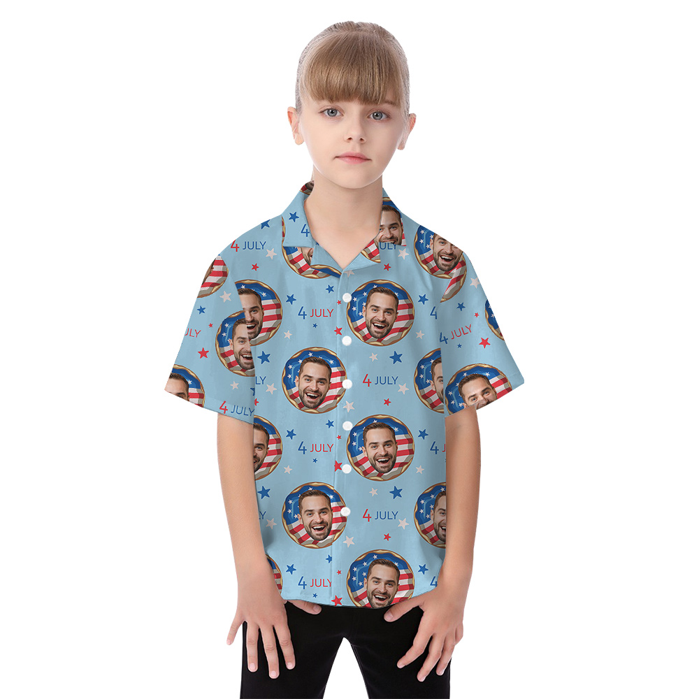 Custom Face American Flag Donut Matching Family Hawaiian Outfits