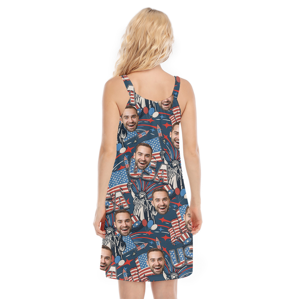 Custom 1-5 Faces Patriotic Hula Cami Dress For Womens