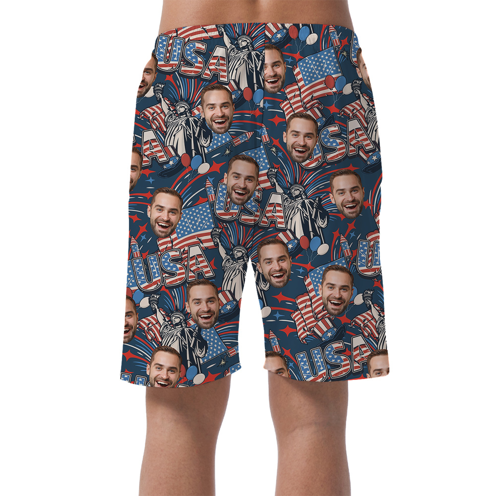 Custom Multiple America 4th of July Faces Men Beach Short