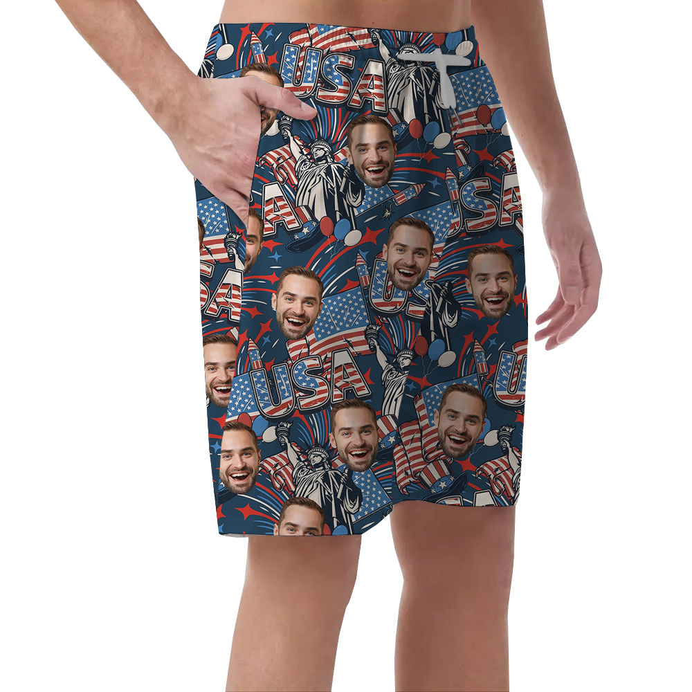 Custom Multiple America 4th of July Faces Men Beach Short