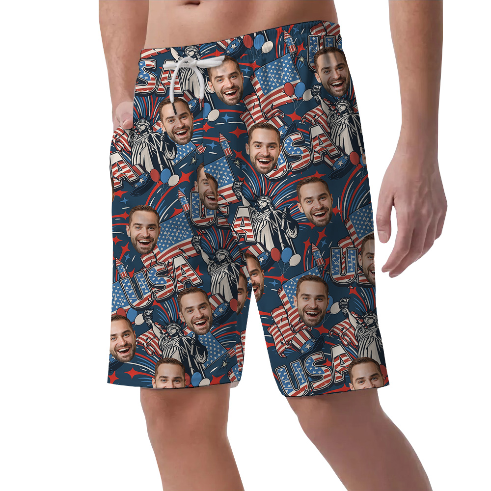 Custom Multiple America 4th of July Faces Men Beach Short