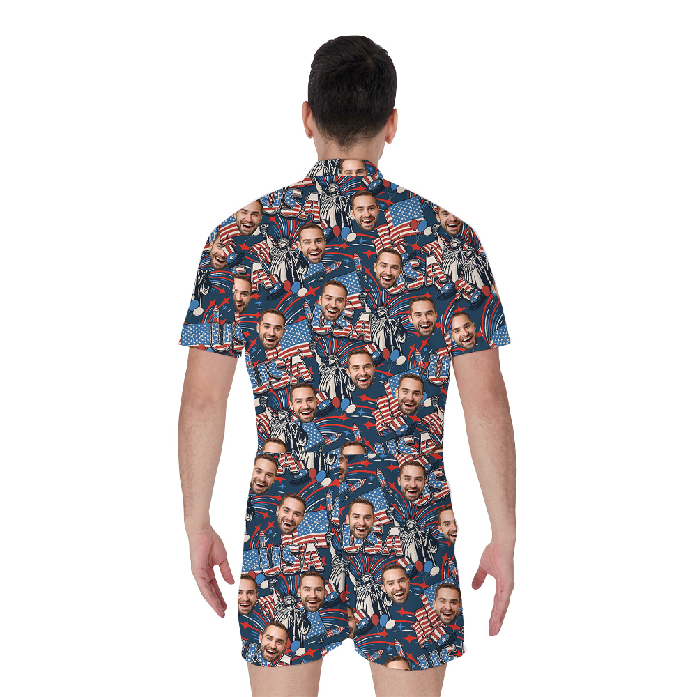 Custom Multiple America 4th of July Faces Men Romper