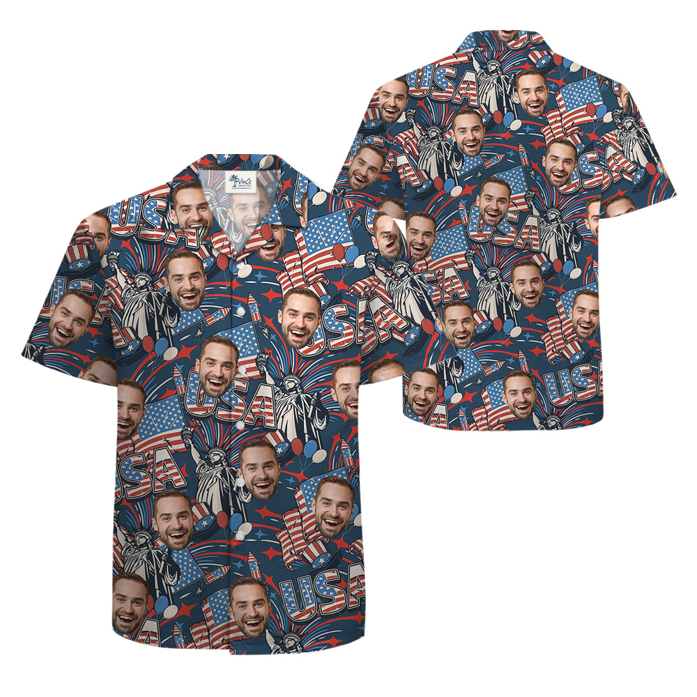 Custom 1-4 Faces America Independence Day Hawaiian Men Shirt
