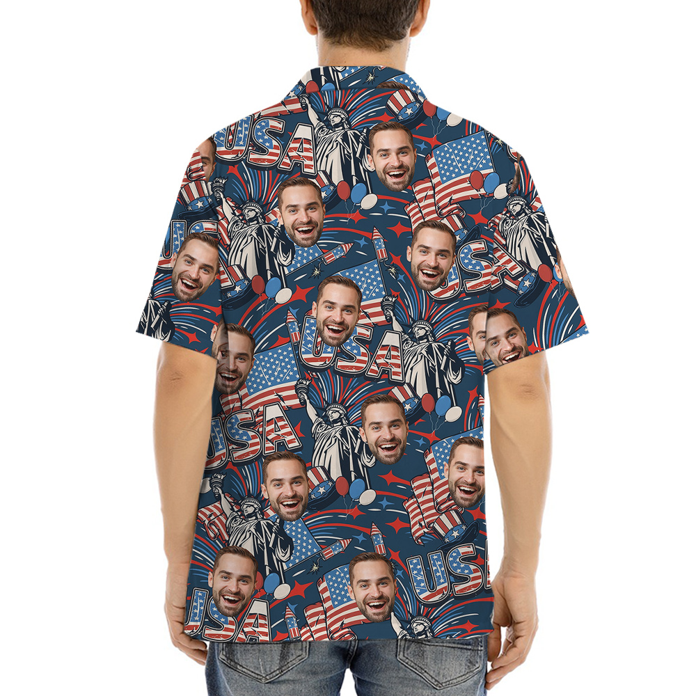 Custom 1-4 Faces America Independence Day Hawaiian Men Shirt