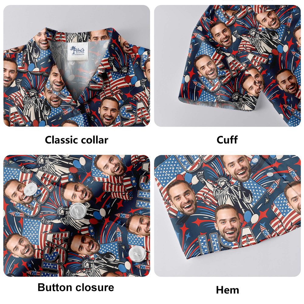 Custom 1-4 Faces America Independence Day Hawaiian Men Shirt