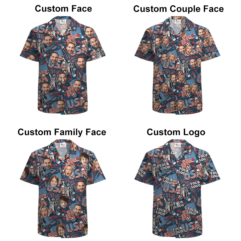 Custom 1-4 Faces America Independence Day Hawaiian Men Shirt
