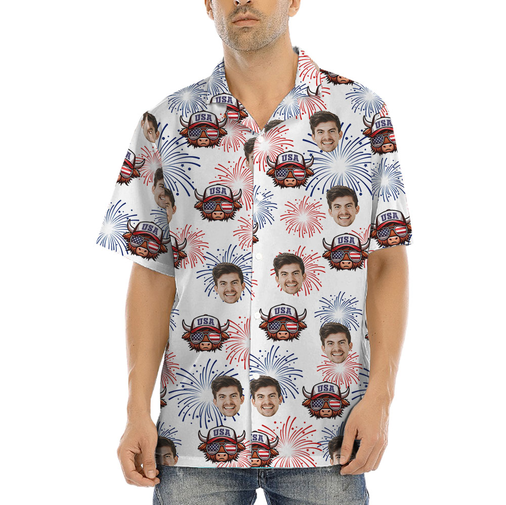 USA Cow Firework Hawaiian Shirt With Faces - variant image 1