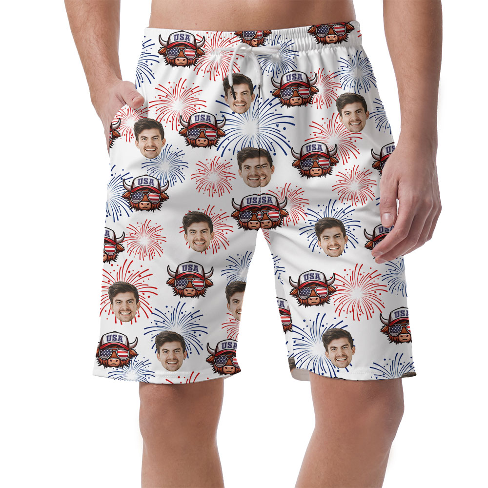Custom Face Patriotic Men's Shorts With Cow Print - variant image 1