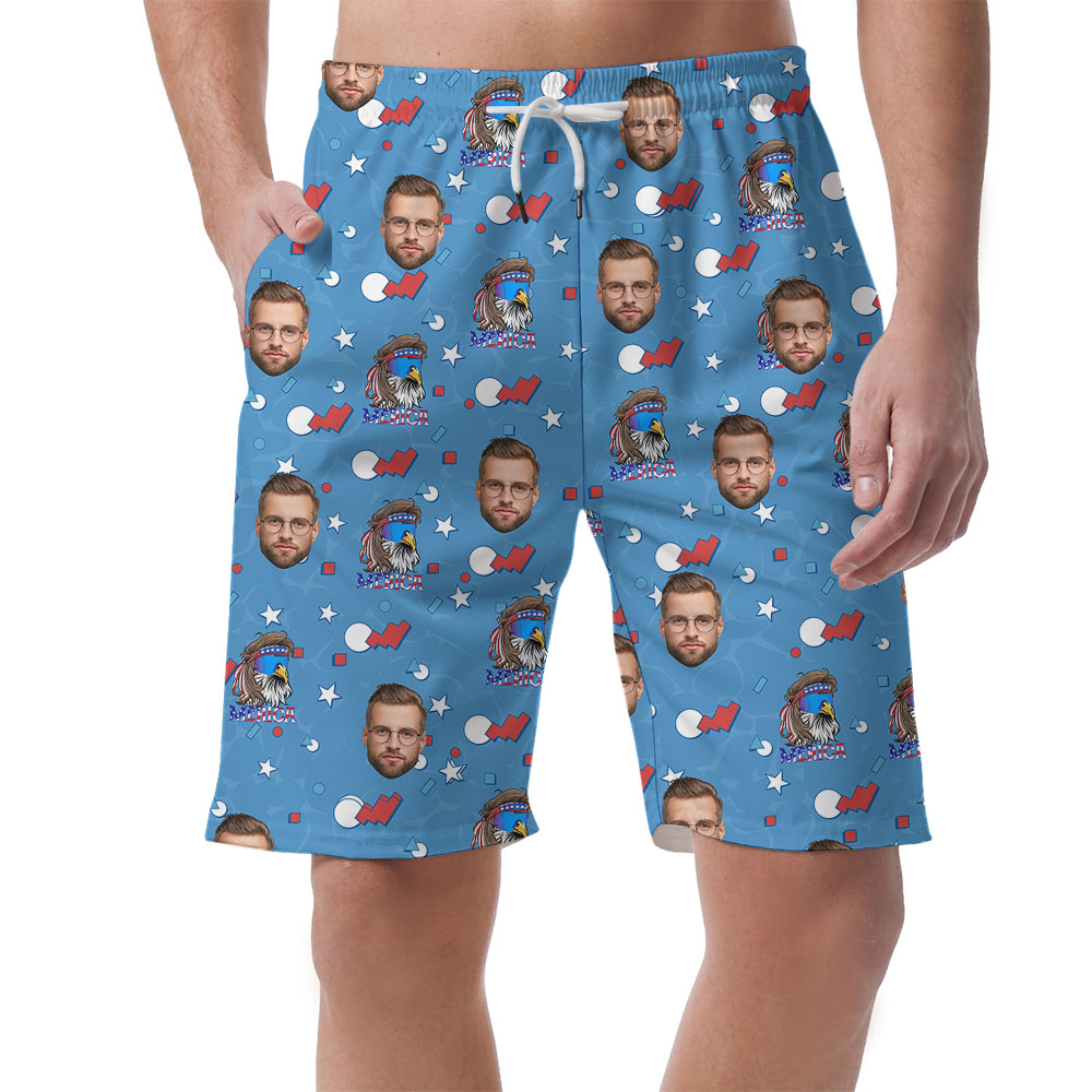 Blue Fourth Of July Men's Shorts With Multiple Faces - variant image 1