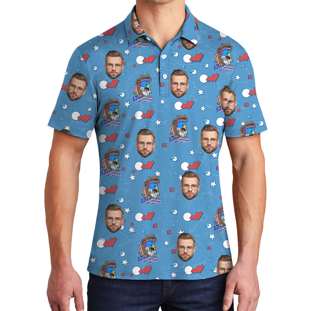 Blue 4th Of July Collared Shirt With 1-5 Faces - variant image 1