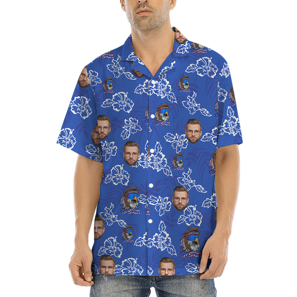 Custom 1-5 Faces American Eagle Hawaiian Shirt - variant image 1