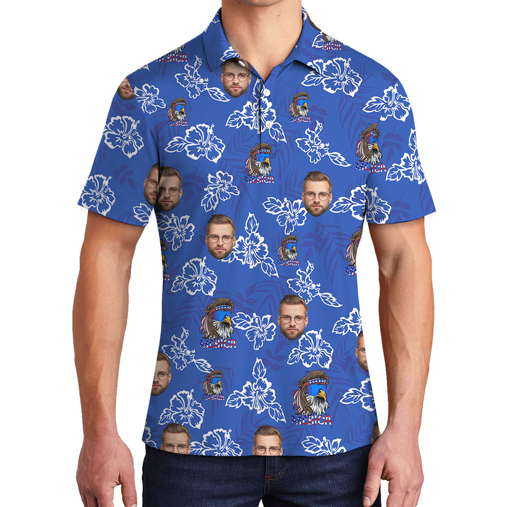 Cool Hibiscus American Eagle Golf Shirt With 5 Faces - variant image 1
