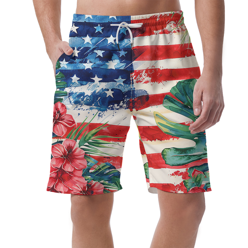 Fourth of July Tropical Hula Beach Short for Men S - 5XL - variant image 1