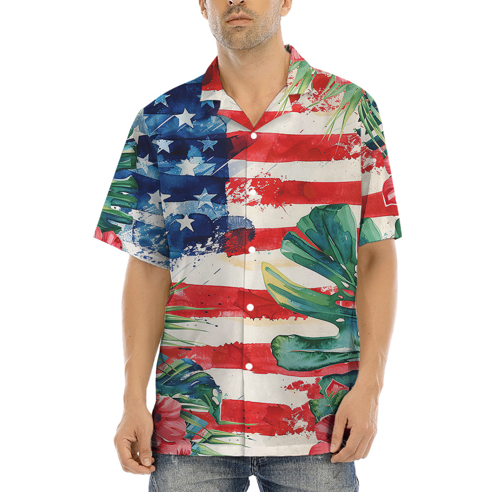Tropical Patriotic Hawaiian Men Button Up Shirt - variant image 1